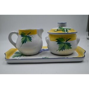 Present Tense Home Artistry Cream Sugar Set with Tray Handpainted Hungary Grapes